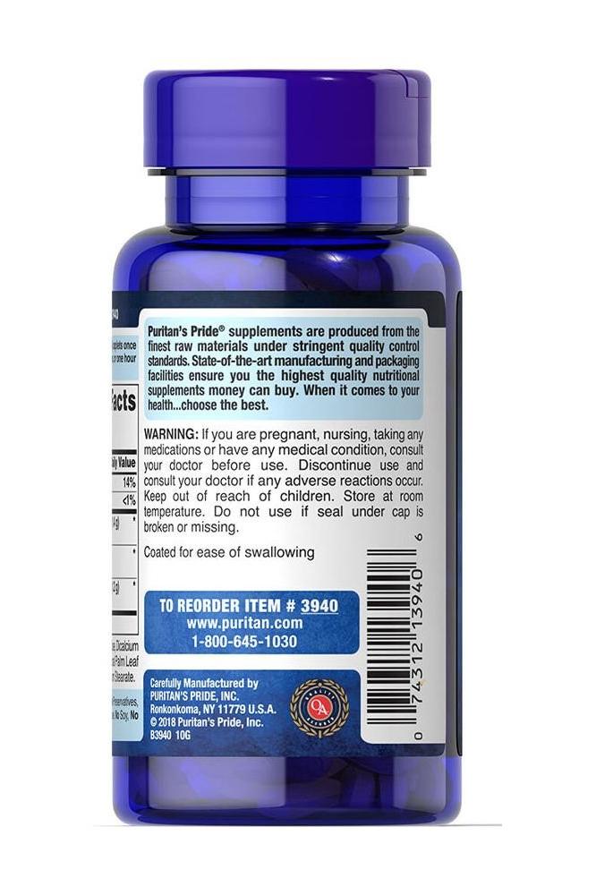 Puritan's Pride L-Arginine L-Ornithine L-Lysine 60 caplet bottle with supplement facts and warnings