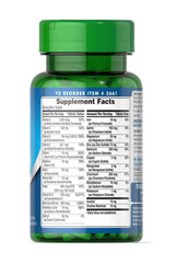 Puritan's Pride One Multivitamins Timed Release 60 Caplets supplement facts and ingredients label on a green bottle.