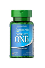 Puritan's Pride Complete One Timed Release multivitamin caplets, 60 count bottle, essential nutrients for daily health.
