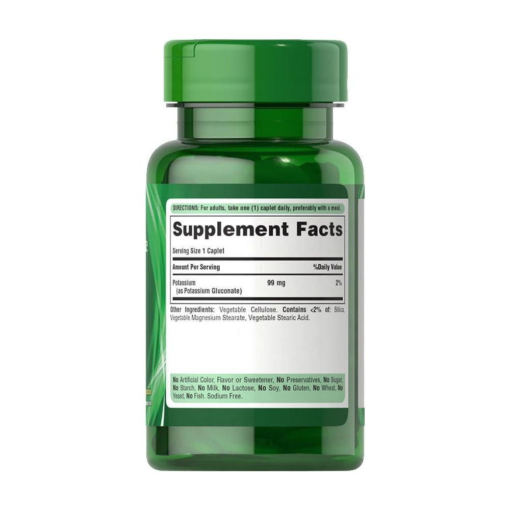 Puritan's Pride Potassium 99 mg caplets bottle with supplement facts label