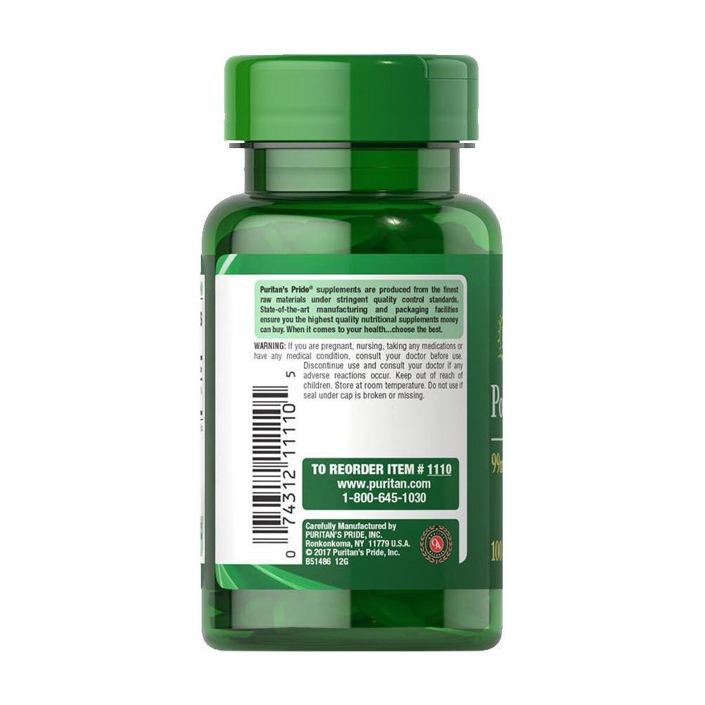 Puritan's Pride Potassium 99 mg caplets bottle, showcasing label and dosage information for overall well-being support.