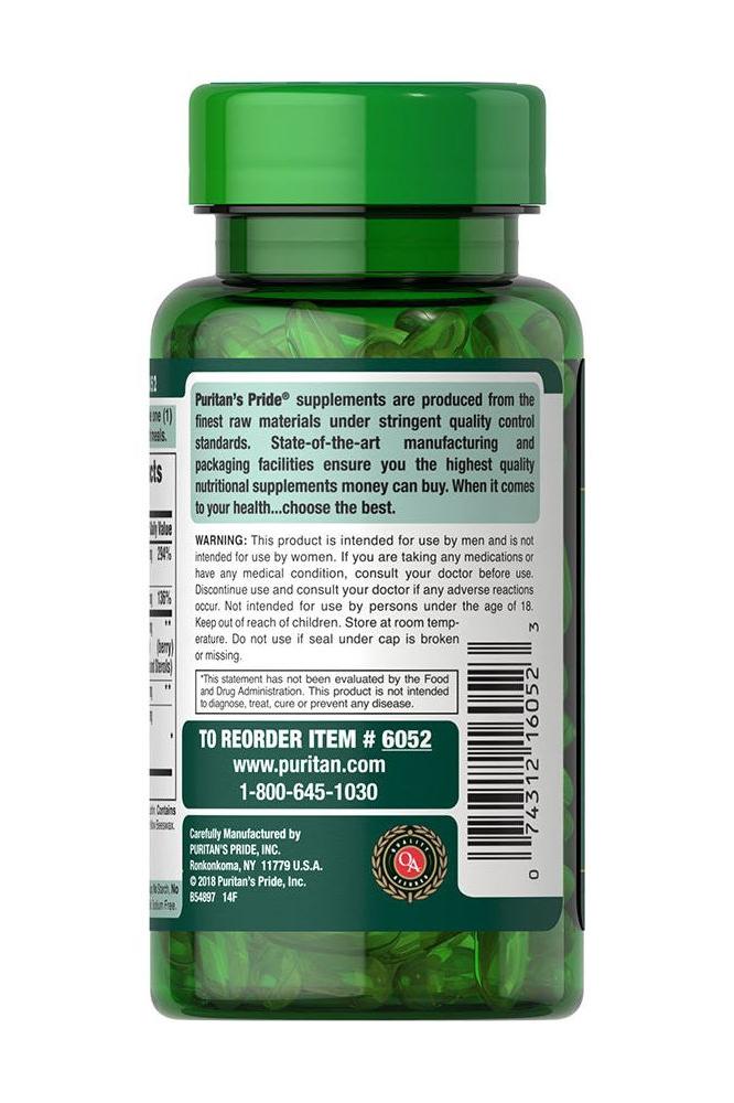 Puritan's Pride Prosta-Metto Saw Palmetto Complex bottle with 120 softgels for men's prostate health.