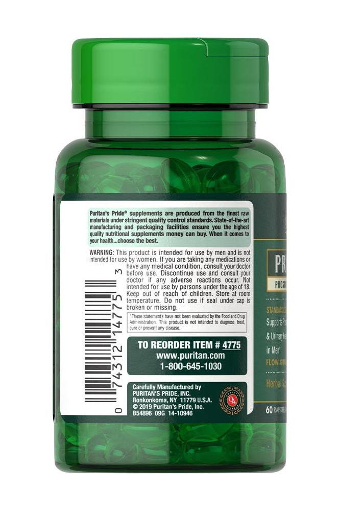 Puritan's Pride Prostene Prostate Support Formula bottle with 60 softgels, featuring natural ingredients for prostate health.