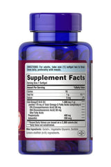 Bottle of Puritan's Pride Red Krill Oil 1000 mg softgels with supplement facts label.