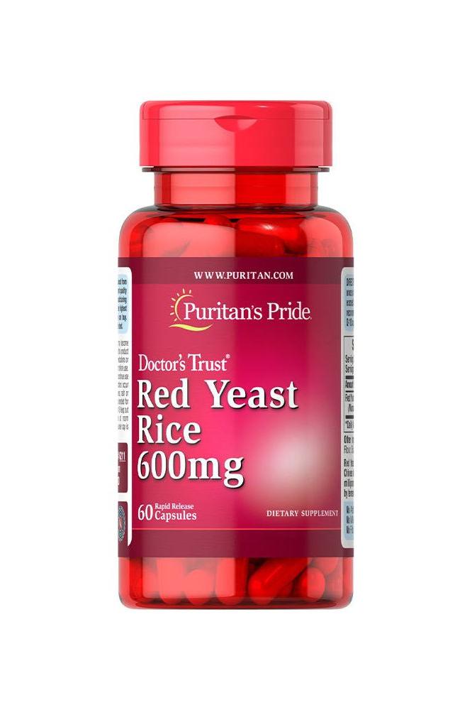 Puritan's Pride Red Yeast Rice 600 mg dietary supplement bottle with 60 capsules for heart health support.