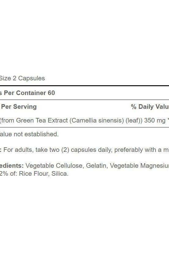 Supplement facts for Puritan's Pride Super Strength EGCG, showing green tea extract and its ingredients.