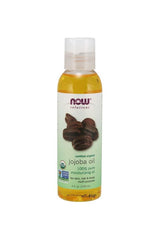 NOW Solutions 100% Pure Organic Jojoba Oil for skin, hair, and body, 4 oz bottle.