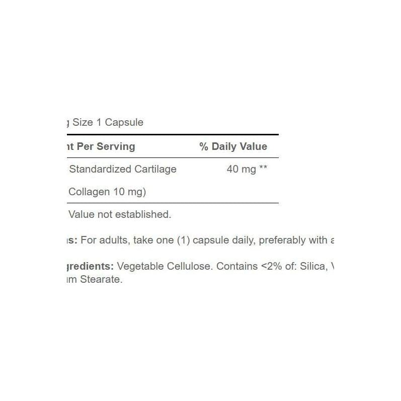Supplement facts for Puritan's Pride UC-II® collagen capsules, showing dosage and ingredients.