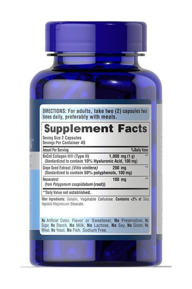 Puritan's Pride Ultra Women Collagen supplement facts label on blue bottle with dosage and ingredient details.