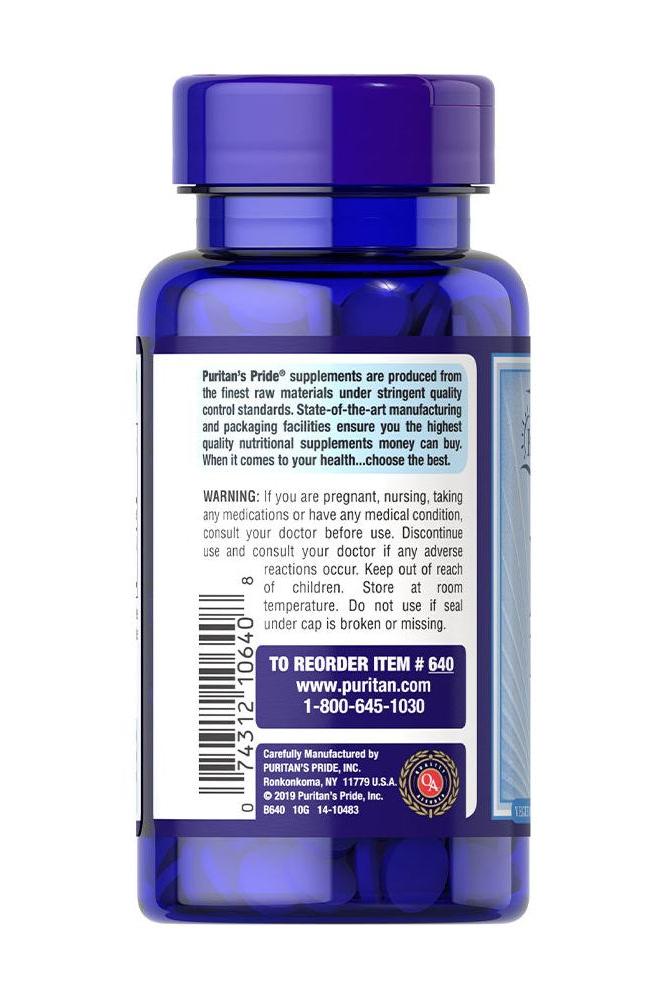 Puritan's Pride Vitamin B-2 100mg bottle back view with dosage instructions and nutrition information.