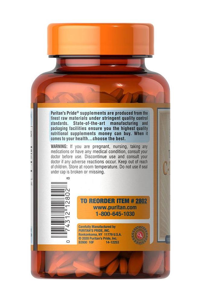Puritan's Pride Vitamin C caplets bottle, 1500 mg with Rose Hips, promoting immune health without artificial additives.