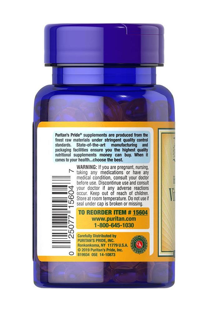 Puritan's Pride Vitamin D3 25mcg 1000 IU supplement bottle with dosage information.