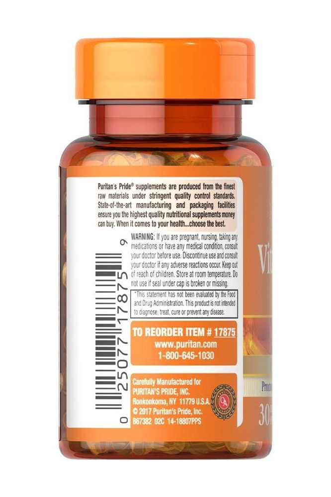 Puritan's Pride Vitamin K-2 (MenaQ7) 50 mcg supplement bottle with orange cap and label details.