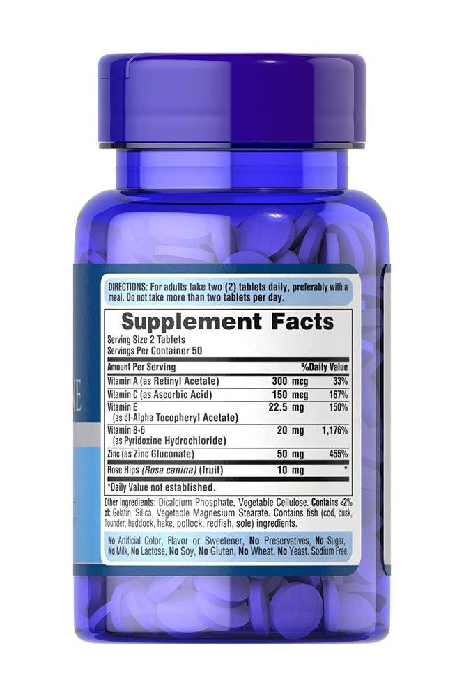 Puritan's Pride Zinc for Acne supplement facts and directions, 100 tablets for skin health