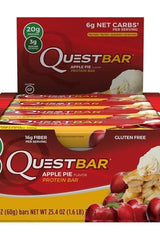 Quest Nutrition Quest Bar Apple Pie flavor, gluten-free protein bars with low carbs and high protein content.