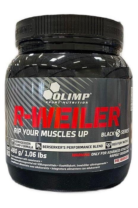 R-Weiler pre-workout supplement jar for energy and performance, featuring Berserker's Performance Blend, 480g.