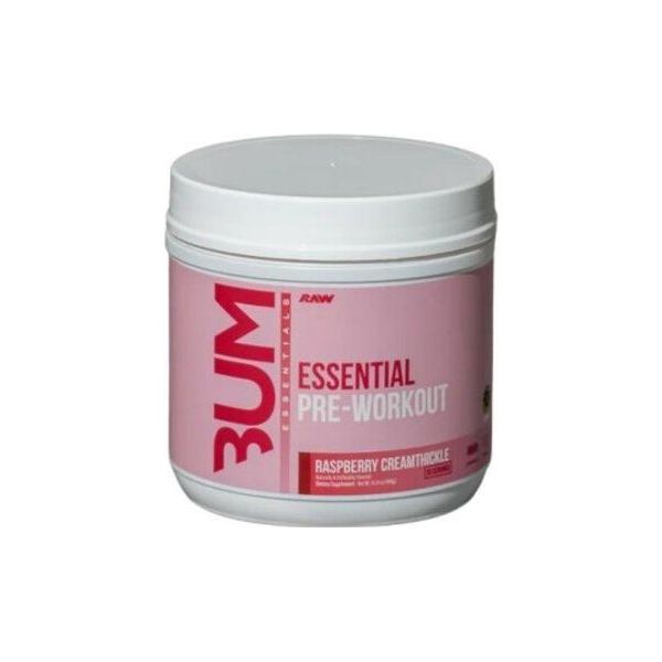 Raw Nutrition CBUM Essential Pre-Workout Raspberry Creamsicle flavor in a white tub.