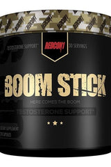 Redcon1 Boom Stick testosterone support supplement jar containing 300 capsules for increased energy and strength.