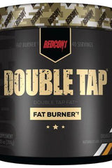 Redcon1 Double Tap Powder fat burner supplement for weight loss and energy, featuring 40 servings in a sleek black container.
