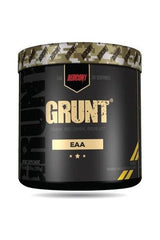 Redcon1 Grunt EAA supplement jar for muscle recovery and growth, 30 servings, black and gold design.
