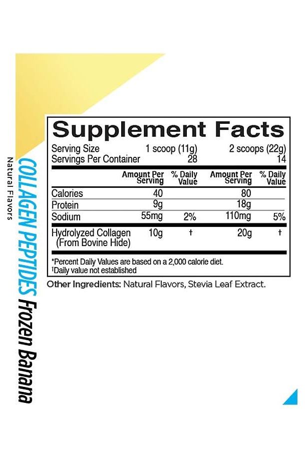 Supplement facts for Rule One Collagen Peptides, showing serving sizes and nutritional information.