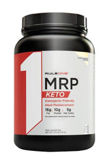 Rule One MRP KETO meal replacement with 16g fat, 10g protein for ketogenic diets, designed to enhance fat burning.
