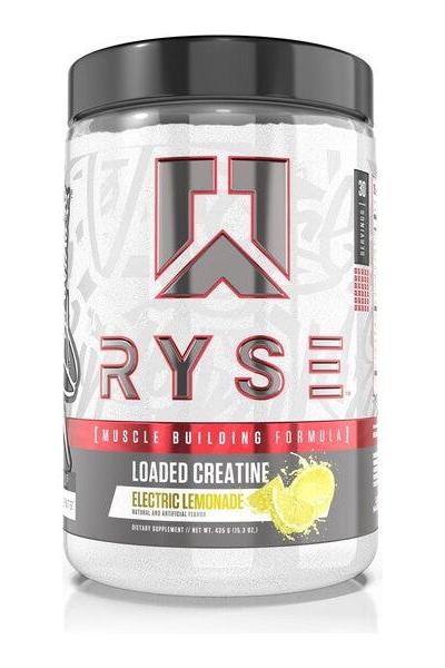 RYSE Loaded Creatine in Electric Lemonade flavor for strength and endurance enhancement.