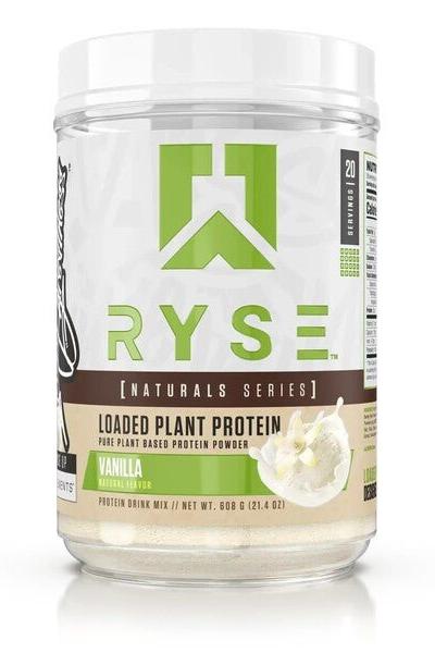 RYSE Loaded Plant Protein in Vanilla flavor, a premium plant-based protein powder for muscle recovery.
