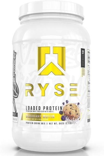 RYSE Loaded Protein container with cookie dough flavor, 25g whey protein, prebiotic fiber, and MCTs.