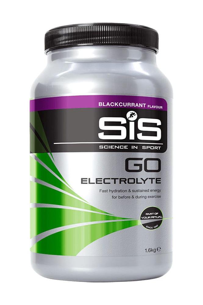 Science in Sport GO Electrolyte Powder in blackcurrant flavor for hydration and energy during exercise.