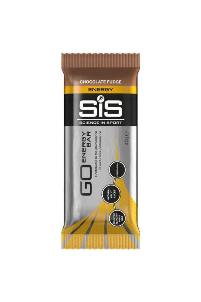 Science in Sport GO Energy Bar Mini in Chocolate Fudge flavor, high carbohydrate snack with natural fruit ingredients.