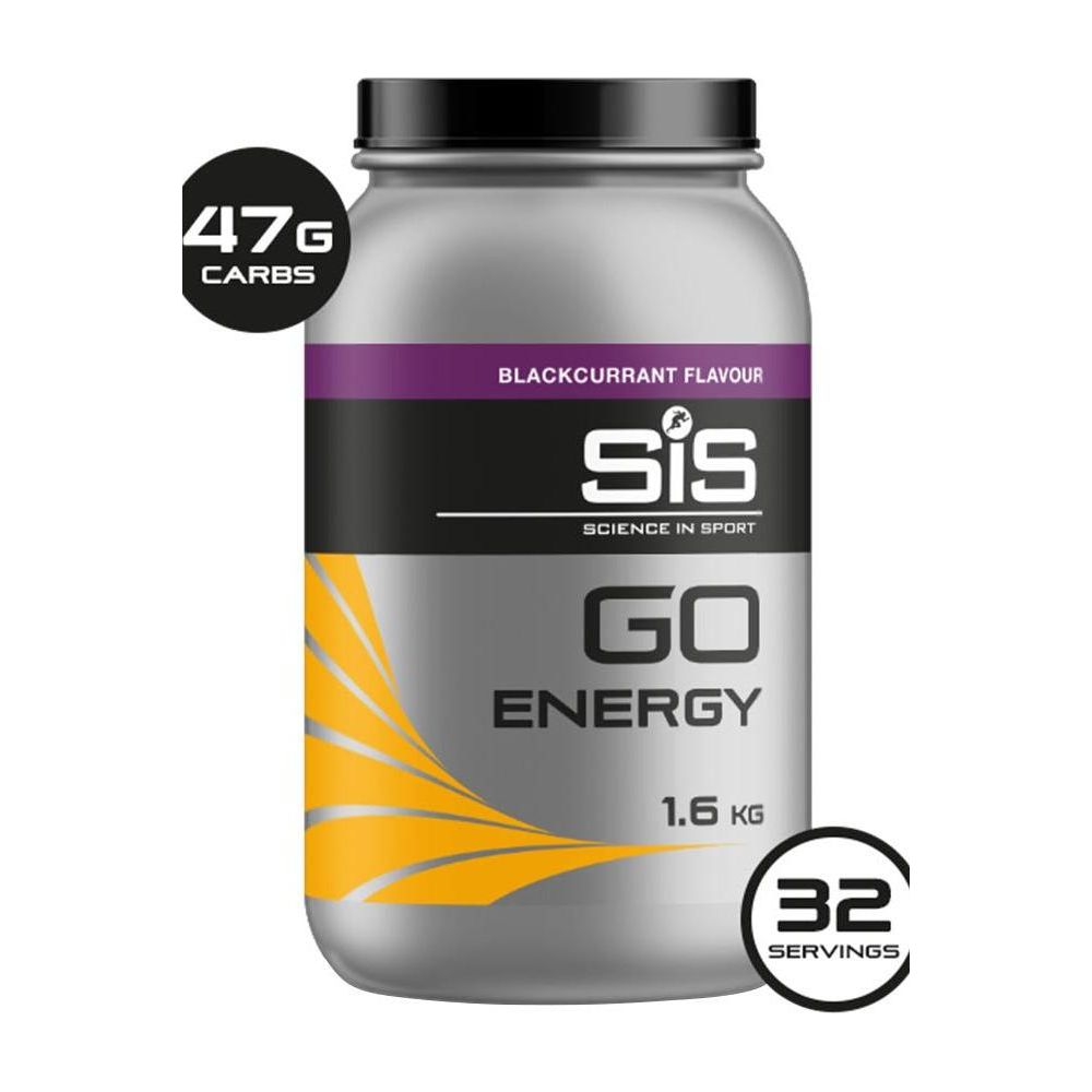 Science in Sport GO Energy Powder in blackcurrant flavor, 1.6 kg, offers 47g carbs per serving, ideal for energy during workouts.