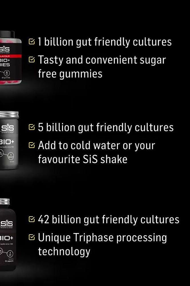Infographic displaying SiS probiotic products with gut-friendly cultures and key benefits.