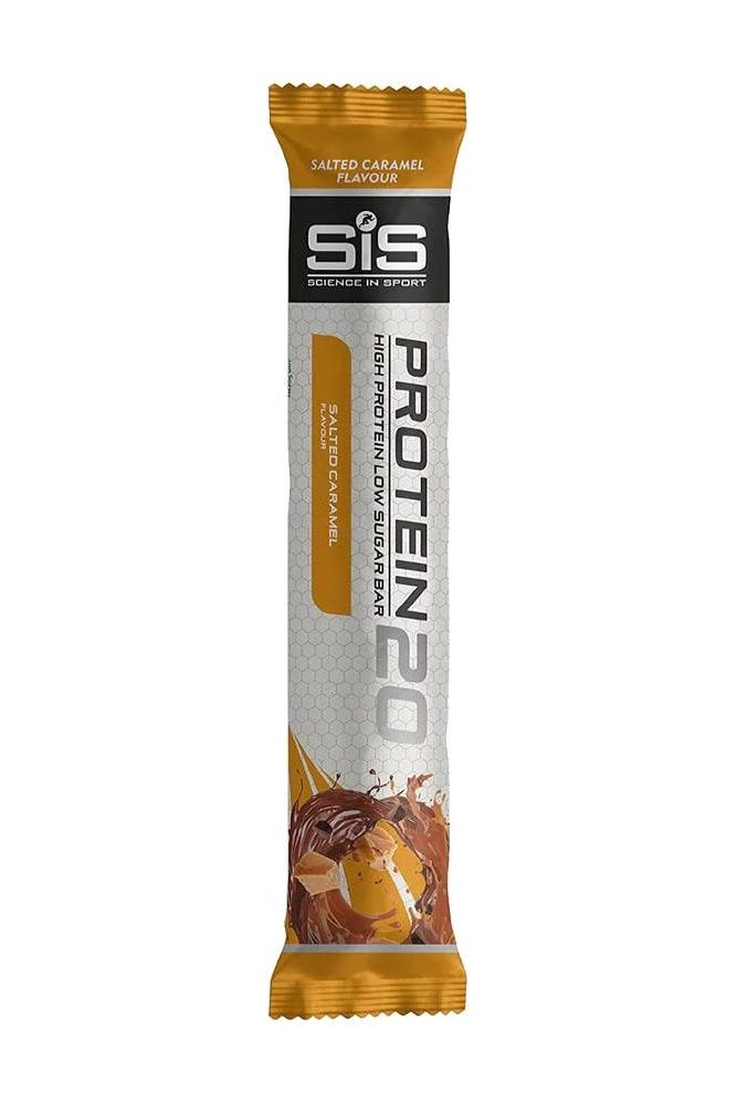 Science in Sport Protein20 Bar in salted caramel flavor, high protein, vegan-friendly, and dairy-free.