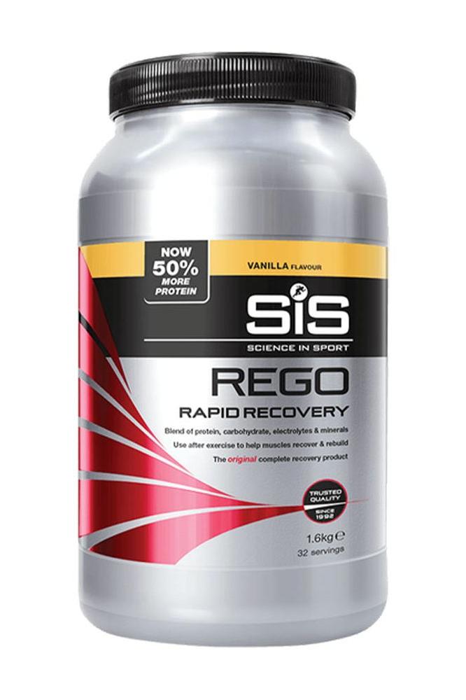 Science in Sport REGO Rapid Recovery protein powder in vanilla flavor for quick post-exercise recovery and muscle repair.