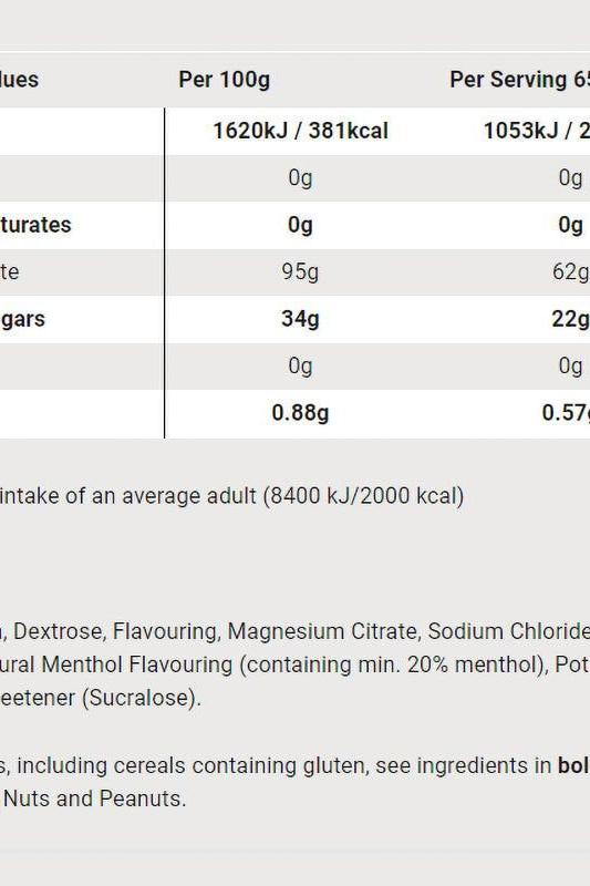 Nutritional information for Science in Sport Turbo+ Powder, highlighting calories and ingredients per serving.