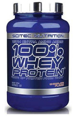 Scitec Nutrition 100% Whey Protein jar with extra amino acids for muscle support and maintenance.