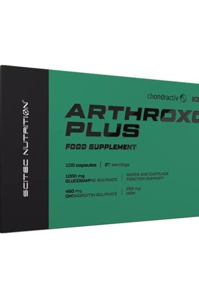 Scitec Nutrition Arthroxon Plus supplement packaging, 108 capsules, supports joint health and contains glucosamine and chondroitin.