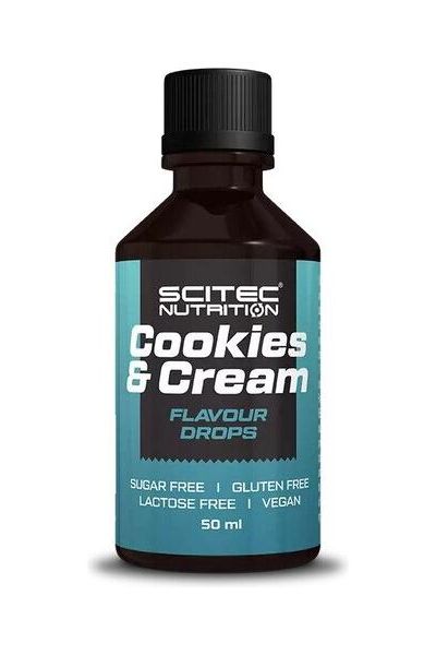 Scitec Nutrition Cookies & Cream Flavour Drops, 50ml, sugar-free, gluten-free, lactose-free, vegan flavoring for food and drinks.
