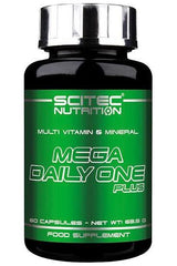 Scitec Nutrition Mega Daily One Plus multivitamin and mineral supplement in bottle, 60 capsules, green packaging.