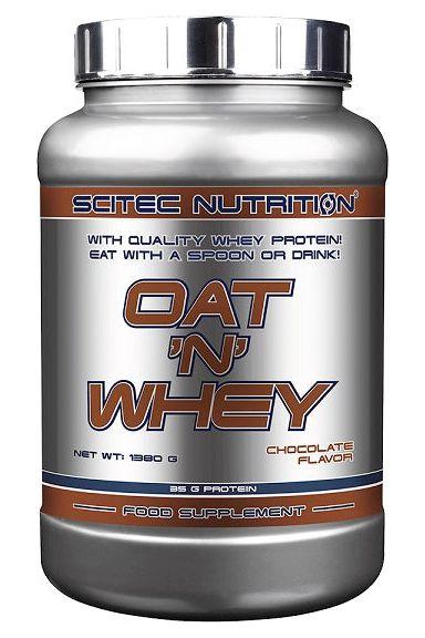 Scitec Nutrition Oat'n'Whey protein powder chocolate flavor, 1800g food supplement container.