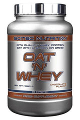 Scitec Nutrition Oat'n'Whey protein powder chocolate flavor, 1800g food supplement container.