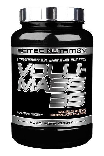 Scitec Nutrition Volumass 35 high-protein muscle gainer, 1200g chocolate flavor for muscle growth.