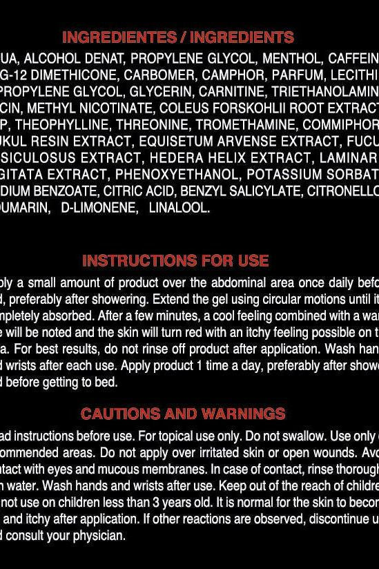 Ingredients list and usage instructions for Sculpt - Absteel® gel, including cautions and warnings.