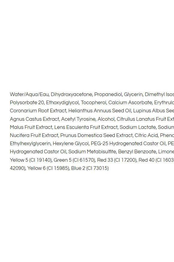 Ingredient list for Selfie Power Hour Airbrush Solution - features natural extracts and skin-loving components.