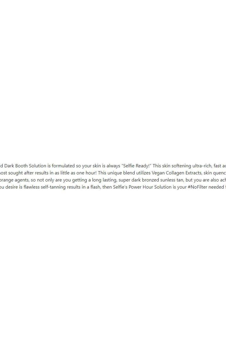 Selfie Power Hour Ultra Dark Booth Solution, 1 gal, for a rapid dark tan in one hour with vegan collagen and plant extracts.