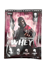 Skull Labs Executioner Whey protein sample pack, featuring nutritional info and striking graphic design.