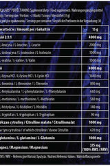 Skull Labs Perfect Amino supplement facts label showing aminos, BCAA, EAA, and ingredient dosages for pre-workout.