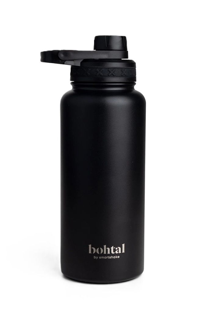 Bohtal insulated sports bottle by SmartShake in sleek black design, featuring a leak-proof lid and durable construction.
