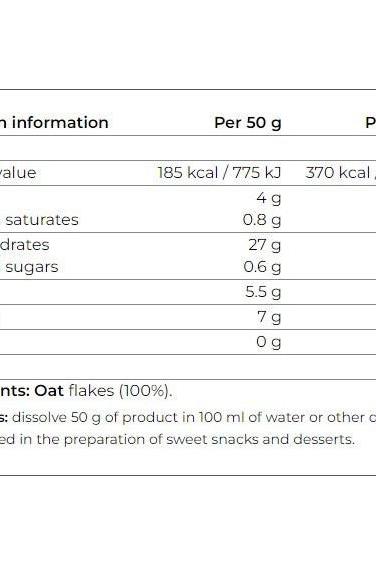 Nutritional information for Smile Crunch Natural Baby Oat Flakes, detailing calories and ingredients.